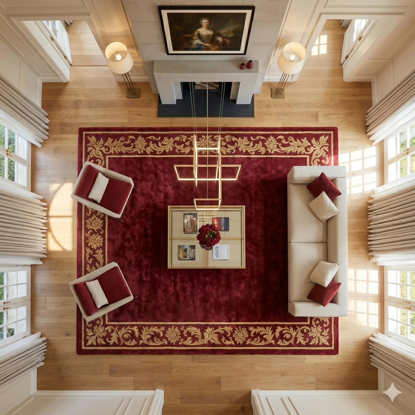 Luxury Red Floral Border Rug Classic - View 2