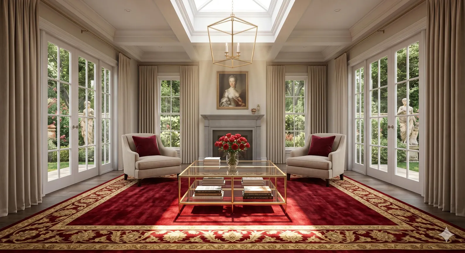 Luxury Red Floral Border Rug Classic - View 3