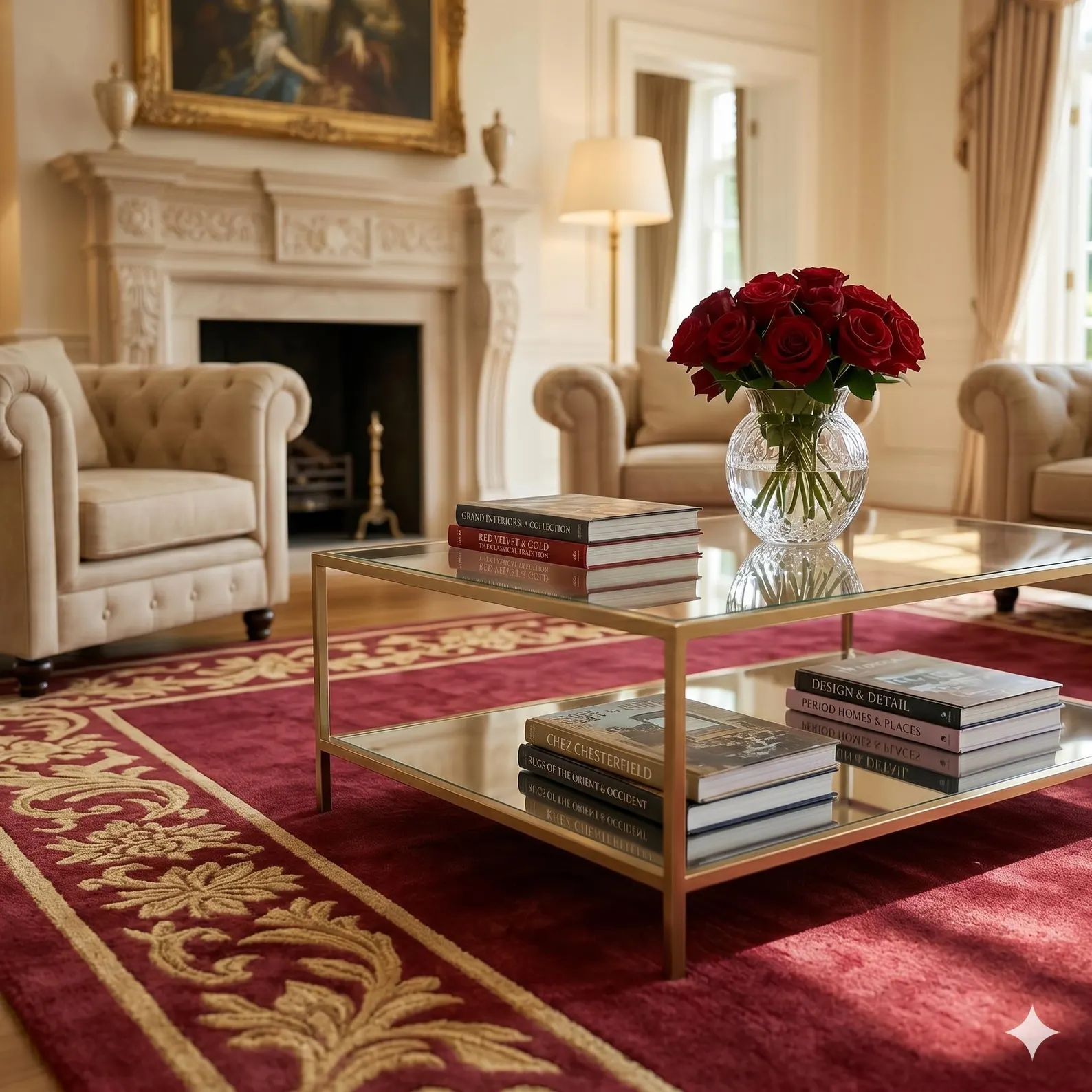 Luxury Red Floral Border Rug Classic - View 4