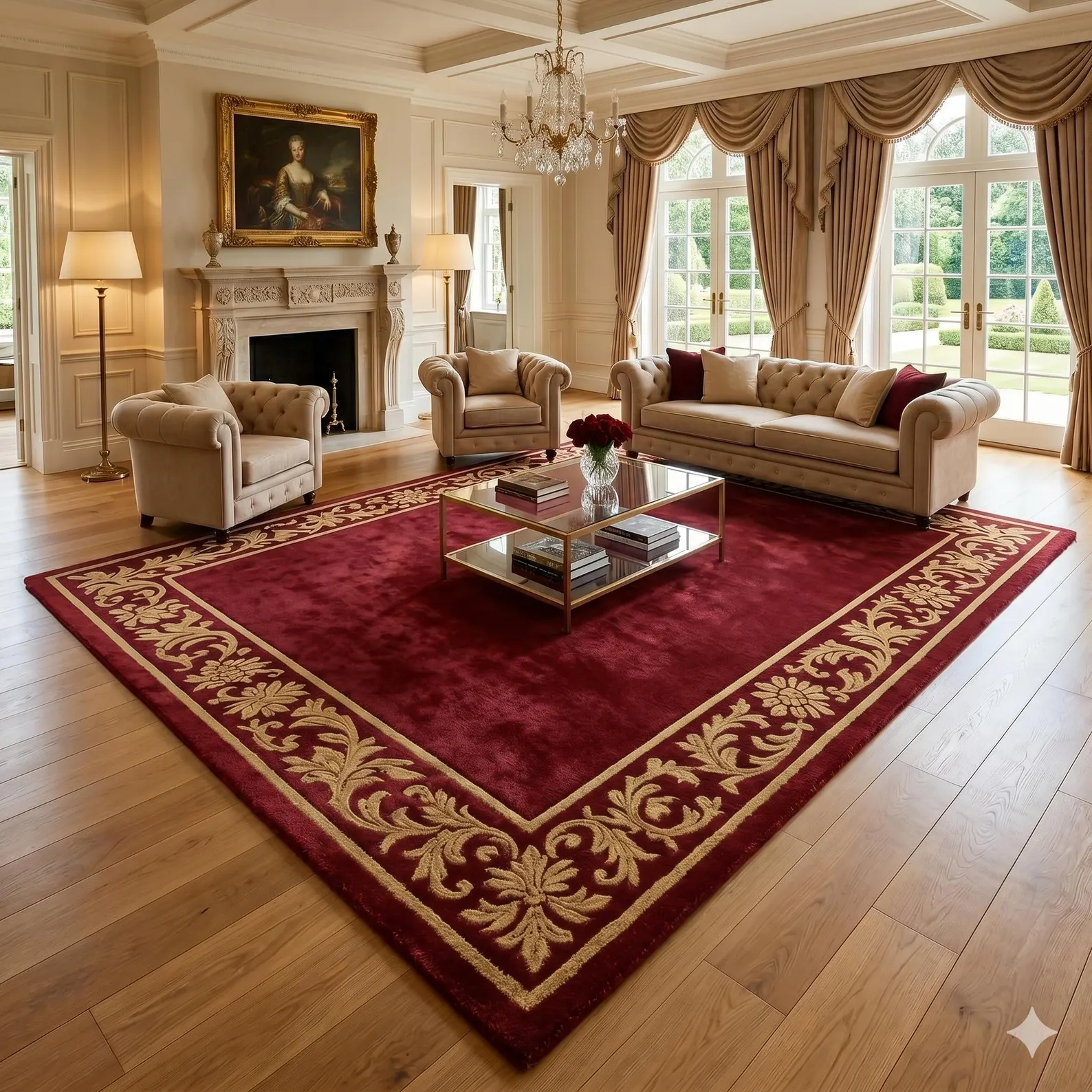 Luxury Red Floral Border Rug Classic - View 5