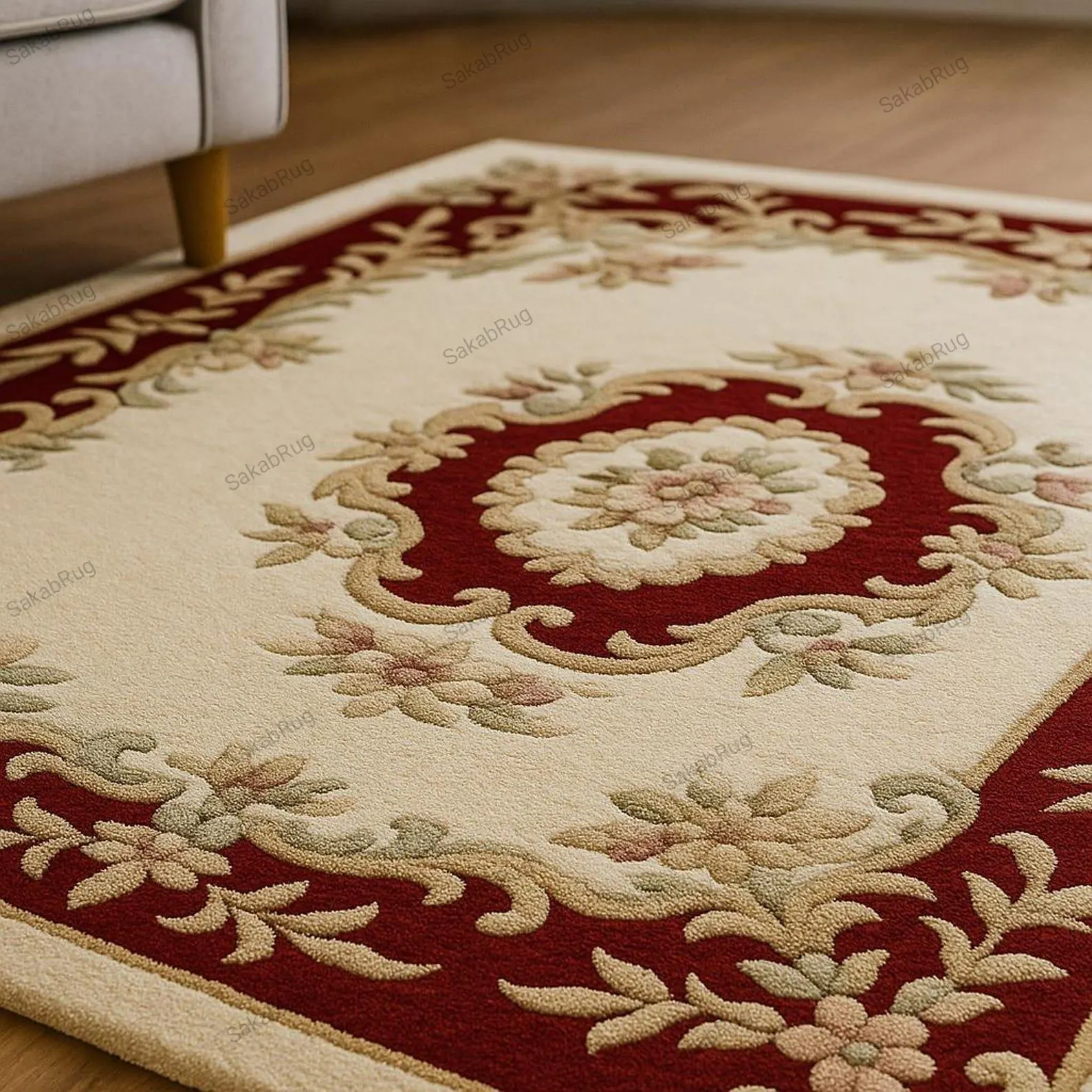 Vintage Style Red Floral Rug Traditional