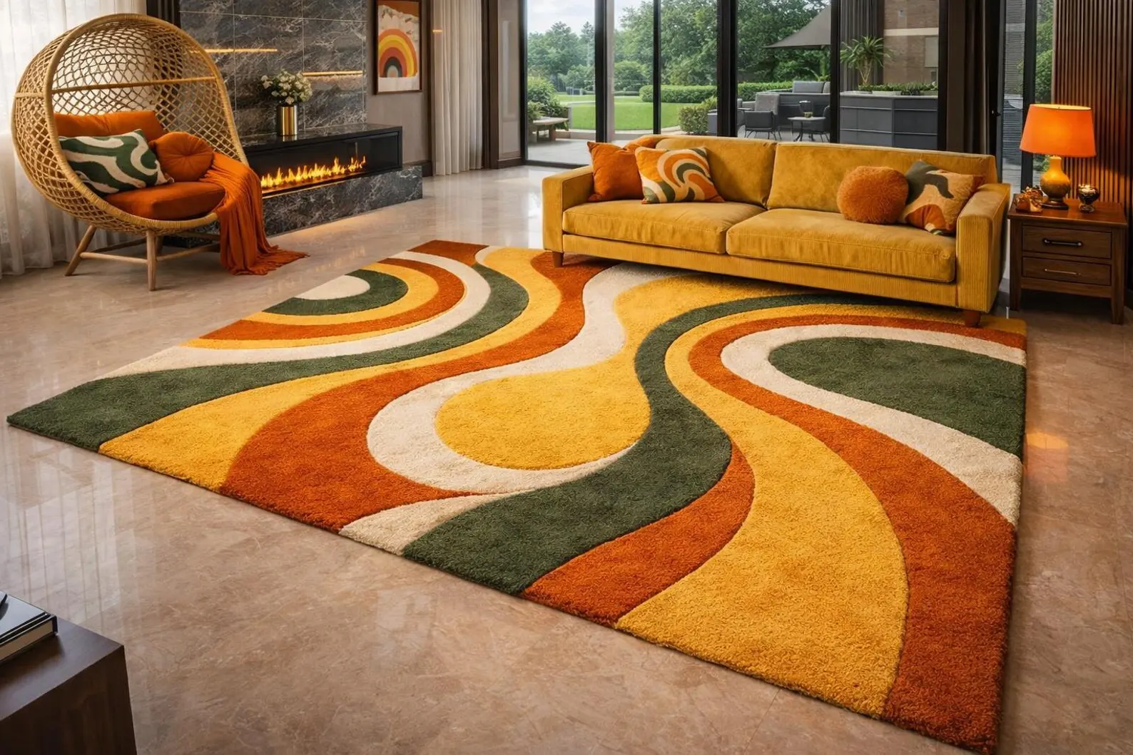 Waves Handmade Tufted Wool Area Rug Luxury