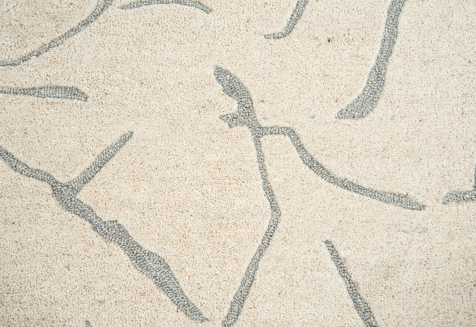 Ivory & Grey Abstract Branch Pattern Wool Rug Round
