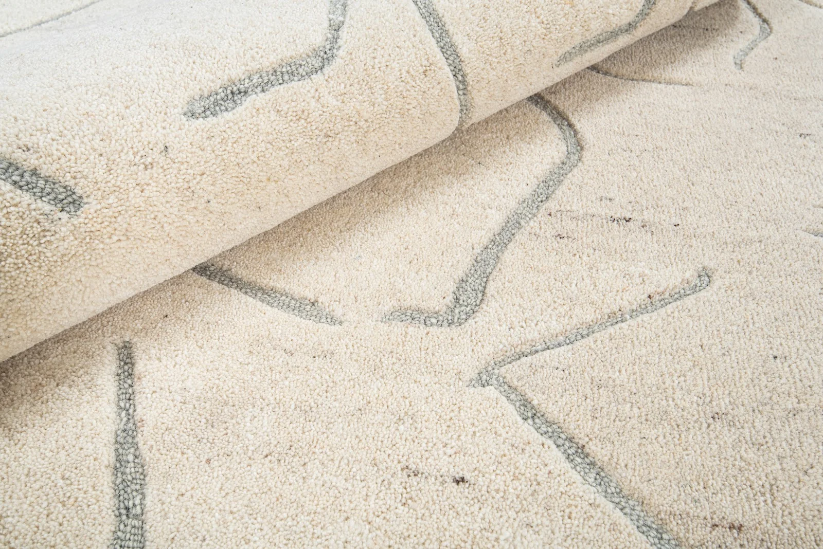 Ivory & Grey Abstract Branch Pattern Wool Rug Round